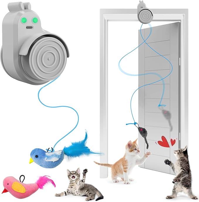 Interactive Cat Toys for Indoor Cats Automatic Electric Flying Bird Feather Cat Toy - Best Kitten & Adult Cat Enrichment Toy Stick-on Hanging Electric Kitty Toys for Bored Cats