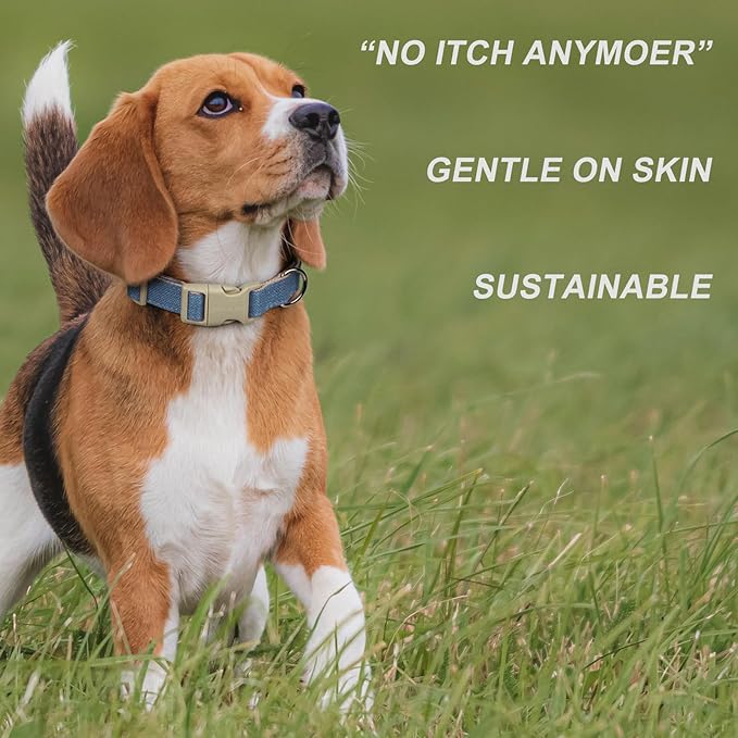 Plutus Pet Cotton Hemp Dog Collar and Leash Set, Adjustable Collar for Small, Medium, and Large Dogs, Heavy Duty and Soft on Skin, Haze Blue, S