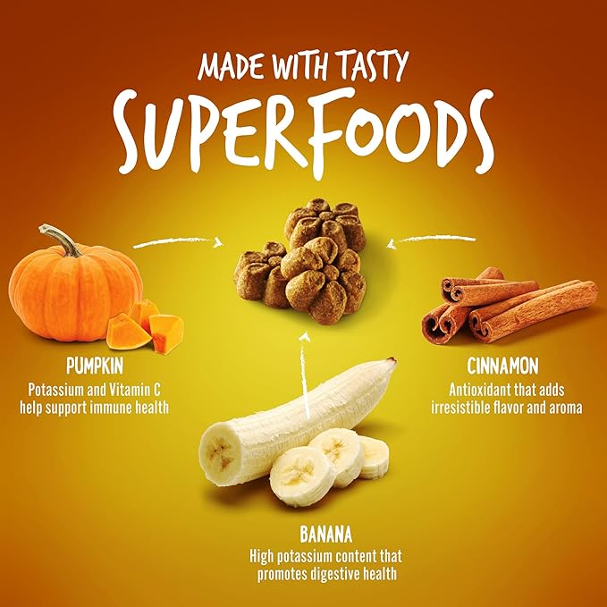 Fruitables Baked Dog Treats, Healthy Pumpkin Treat for Dogs, Low Calorie & Delicious, No Wheat, Corn or Soy, Made in the USA, Pumpkin and Banana Flavor, 12oz