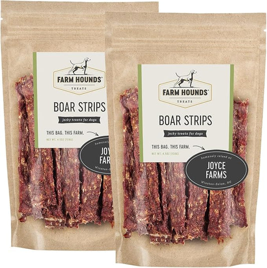 Farm Hounds - Boar Strips - Premium Natural Jerky for Dogs - from 100% Humanely Raised Boar - Break-to-Size - Great for Training & Treats - No Added Fillers - Made in USA - 4.5 oz - 2 Pack