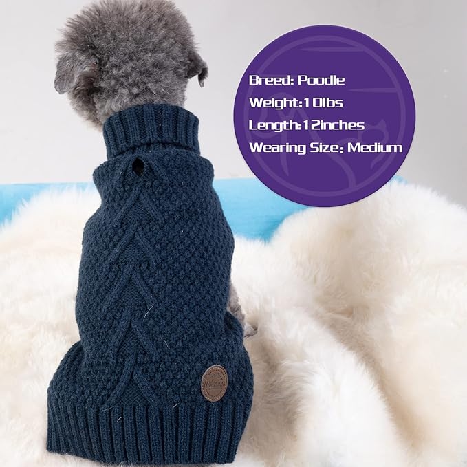 cyeollo 2XL Dog Sweater, Warm Stretchy Sweaters for Large Dogs Boy, Pullover Knitted Thermal Winter Big Dog Clothes with Sleeves, Turtleneck Pet Beagle Border Collie Apparel, Navy XXL