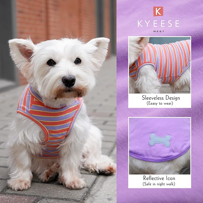KYEESE 2Pack Dog Shirts Striped T Shirt Soft Tee for Small Dogs Cotton Tank Top Lightweight Sleeveless Vest Dog Clothes, Small,Purple+ Orange Striped