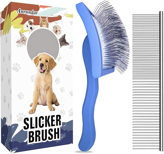 Dog Slicker Brush for Golden Doodle Grooming Kit - Dematting Brushes for Goldendoodles, Labradoodles, Poodles - Pet Hair Brush for Medium & Long Haired Dogs - Large (Blue)