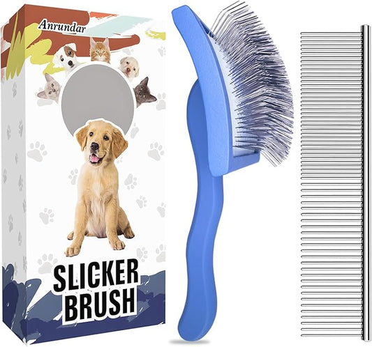 Dog Slicker Brush for Golden Doodle Grooming Kit - Dematting Brushes for Goldendoodles, Labradoodles, Poodles - Pet Hair Brush for Medium & Long Haired Dogs - Large (Blue)