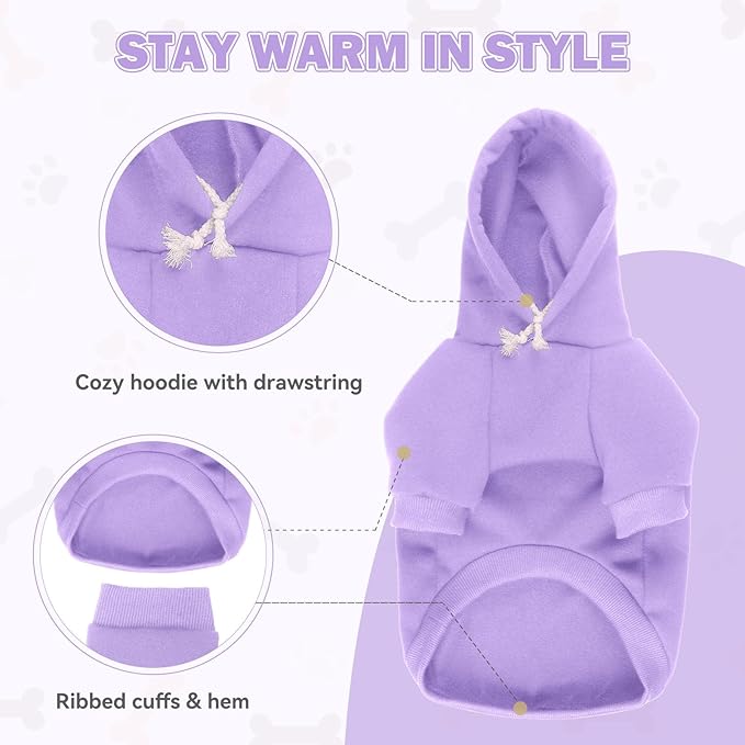 Dog Sweaters,Dog Hoodie,Cozy Fleece Interior Sweatshirt with Hood & Pocket,Leash Hole,Pet Clothes Sweater for Small,Medium,and Large Dogs,Light Purple&L