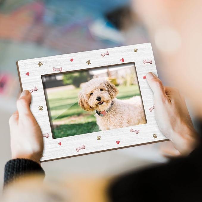 Dog Picture Frame Dog Paw Print Photo Frame, Gifts for Pet Lover Pet Owner, Wooden Picture Frame with Stand, 4"x6" Picture Frame for Tabletop Display, Home Office Desk Decor Shelf Display/XK61