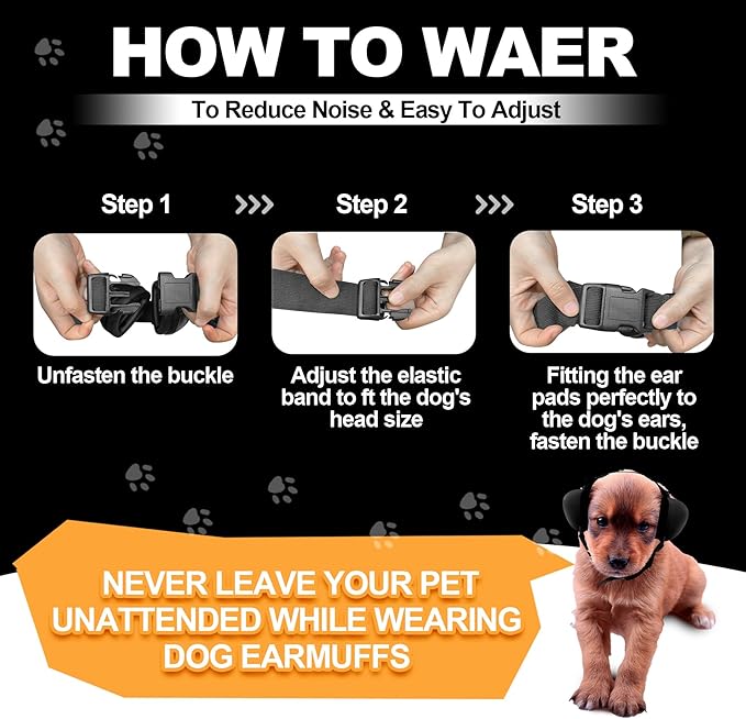 PROHEAR Dog Ear Muffs Hearing Protection for Dogs, NRR 28dB Noise Cancelling Headphones, Easy to Adjust Dog Hearing Protection Earmuffs for Thunder, Hunting, Tourism, Cars, Racing, Small, Black