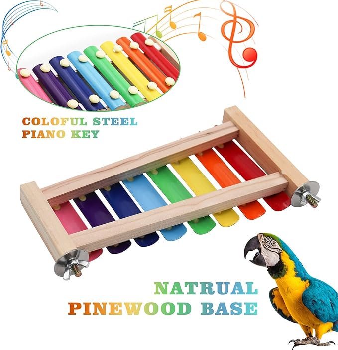Dnoifne Colorful Bird Xylophone Toy, Funny Xylophone Toy with 8 Metal Keys, Cage Accessories for Chicken Chick Birds Parrots Parakeets Cockatiels Budgies Love Birds