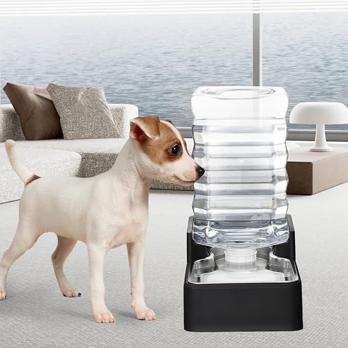 RIZZARI Stainless Steel Pet Water Feeder: 7L Automatic Leak-Proof Gravity Dispenser for Cats Dogs Indoor Outdoor Use（Black Without Filter,7L）