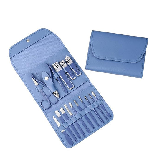 Manicure Set, Nail Clippers, Pedicure Kit, 16 in 1 Professional Grooming Kit Stainless Steel, Nail Toenail Scissors Tools with Luxurious Leather Travel Case for Men Women Blue Upgraded Version