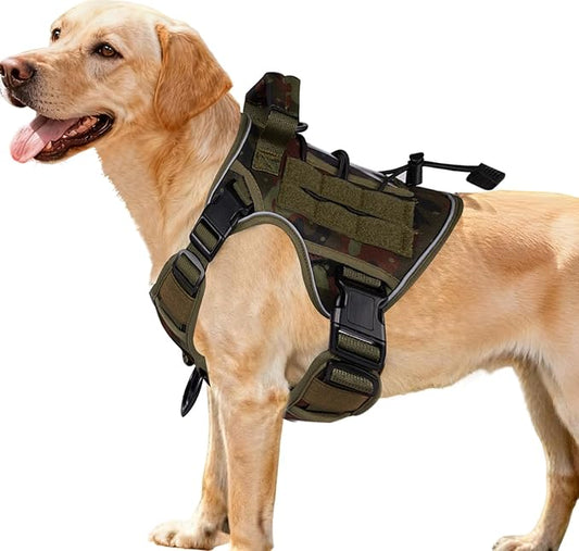 Heavy-Duty Tactical Dog Harness for Large Dogs, No Pull Adjustable Reflective Pet Vest with Molle System, K9 Military-Grade Control for Service Training, Outdoor & 10+ Breeds, Green Camo, Medium