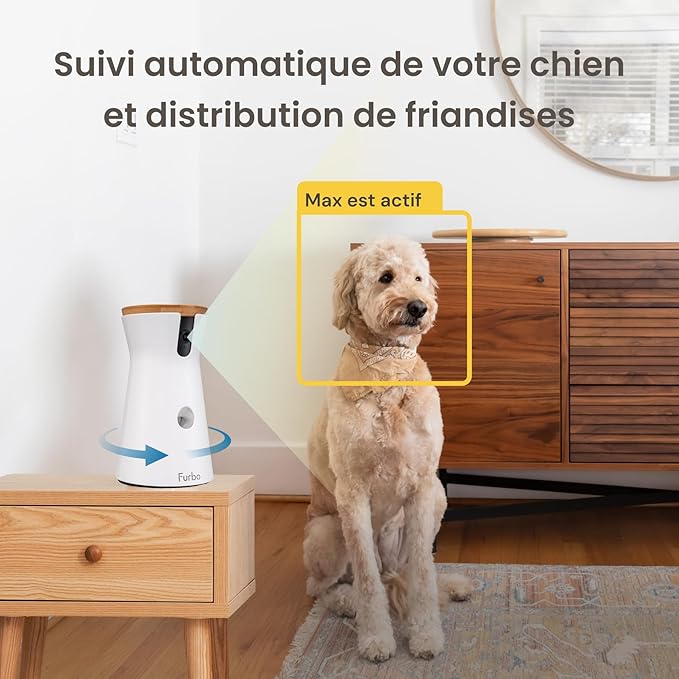 Furbo 360° Dog Camera: Pet Security Cam w/Barking Alerts, Rotating View, Treat Toss w/Phone App, Smart Home Puppy Monitoring, 2-Way Speaker, No Subscription Needed. Standard See, Talk, & Toss Features