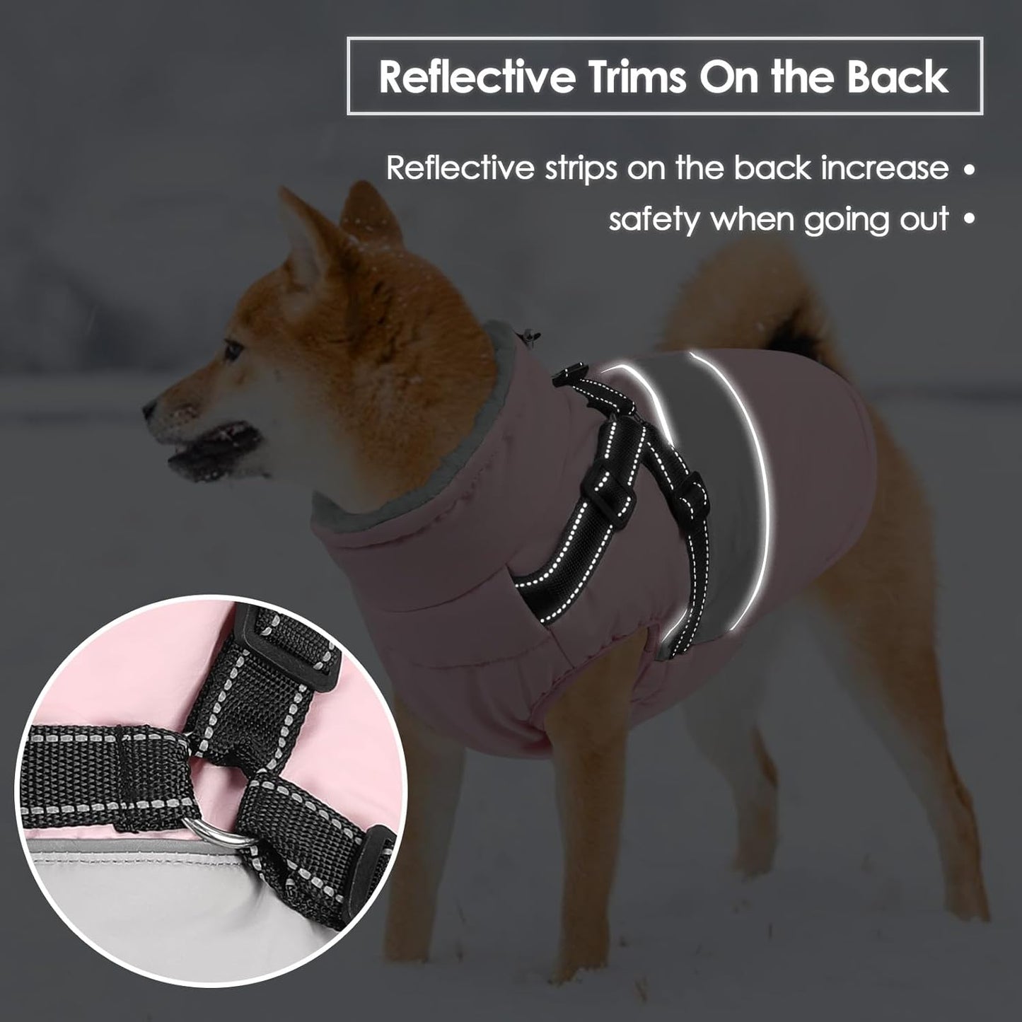 SUNFURA Dog Coat, XXXL Dog Jacket Winter with Harness Built in, Waterproof Pet Snow Jacket with Furry Collar for Chilly Day, Reflective Fleece Snowsuit for Extra Large Dogs, Pink 3XL