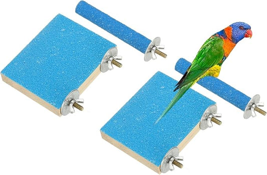 Bird Perch Stand, Wooden Parrot Perch Stand Toy, Paw Grinding Stick, Bird Cage Accessories, 3.94 x 3.15in (Blue, 2 Pcs) Birds Toys Intended for Cage/Parakeets/Conure/Budgie