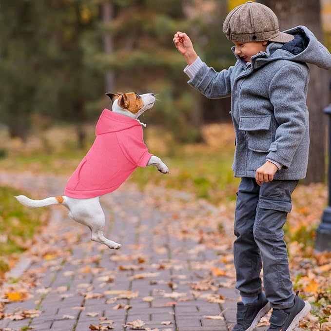 Dog Sweaters,Dog Hoodie,Cozy Fleece Interior Sweatshirt with Hood & Pocket,Leash Hole,Pet Clothes Sweater for Small,Medium,and Large Dogs,Pink&L