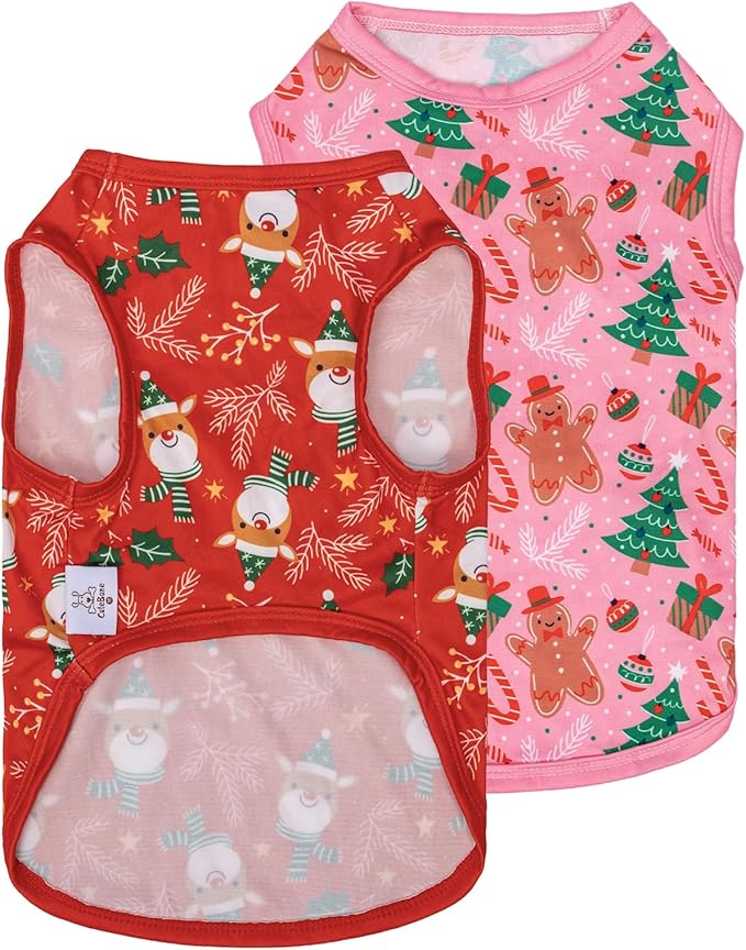 CuteBone Dog Christmas Shirts 2-Pack Soft Pet Clothes Breathable Summer Vest for Small Puppy and Stretchy Cat Apparel 2BX16XL