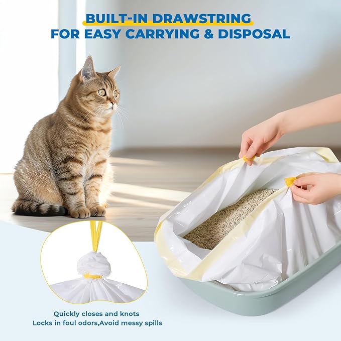 KONE Cat Litter Box Liners, 26 Count Extra Durable Large Drawstring Kitty Litter Pan Bags, 30" x 17"