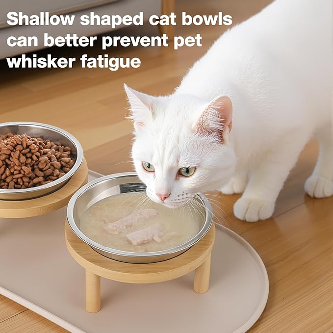 Stainless Steel Raised Cat Food Bowl for 2 Bowls, 6.3-Inch Replaceable Cat Bowl, Pack of 2