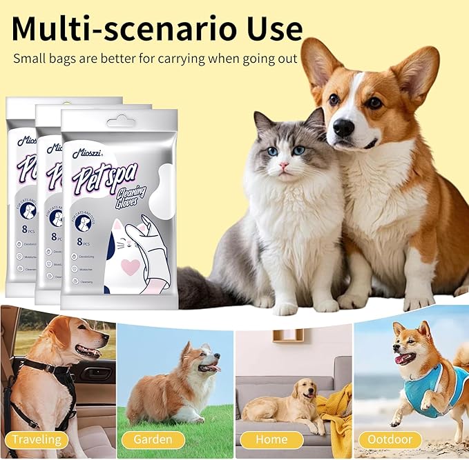 MIOSSZI 40 pcs Pet Gloves Wipes for Dogs & Cats Wipes Cleaning Deodorizing, Hypoallergenic, No-Rinse Pet Grooming Wipes Unscented Extra Thick Bathing Wipes for Pet Dry Cleaning Daily Care and Travel