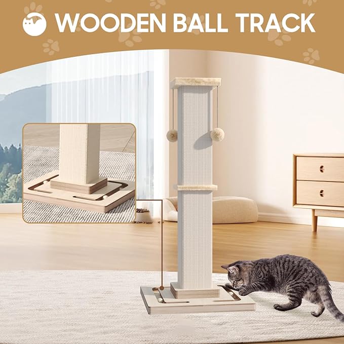 Large Cat Scratching Post, 32 Inch Tall Heavy Duty Scratching Post with Tracking Interactive Toys for Indoor
