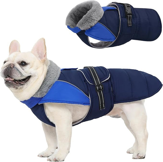 Nanaki Small Dog Coats for Winter Waterproof, Warm Fleece Lining Dog Jacket with Leash Hole, Reflective Adjustable Cold Weather Puppy Jacket Vest, Easy On Pet Snow Jacket Suit Male Female, Blue S