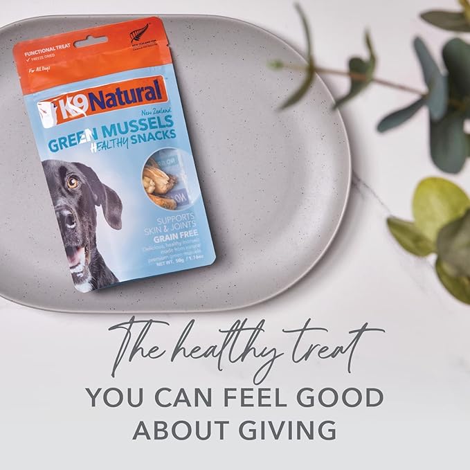 K9 Natural, Freeze-Dried Single Ingredient Dog Treats, High-Value, Low-Calorie Protein Bites for Active Dogs, Healthy Dog Training Treats, Grain-Free Reward, Green Mussles, 1.76oz (Pack of 2)