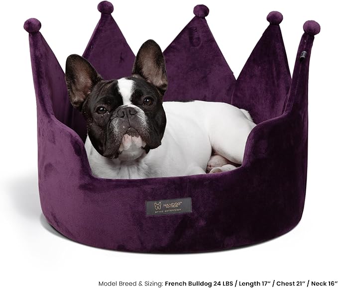 NANDOG Pet Gear Crown Cozy Round Dog and Cat Bed Collection Washable Indoor Pet Bed for Small Breeds -Soft Bed Fits in Crate or Kennel- Made of Ultra Soft Micro-Plush Material (Royal Purple Prive 18")