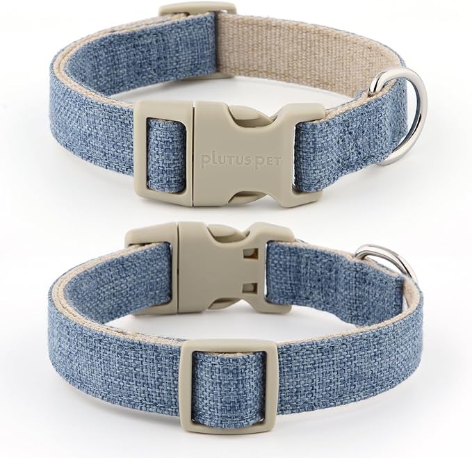 Plutus Pet Cotton Hemp Dog Collar and Leash Set, Adjustable Collar for Small, Medium, and Large Dogs, Heavy Duty and Soft on Skin, Haze Blue, XS