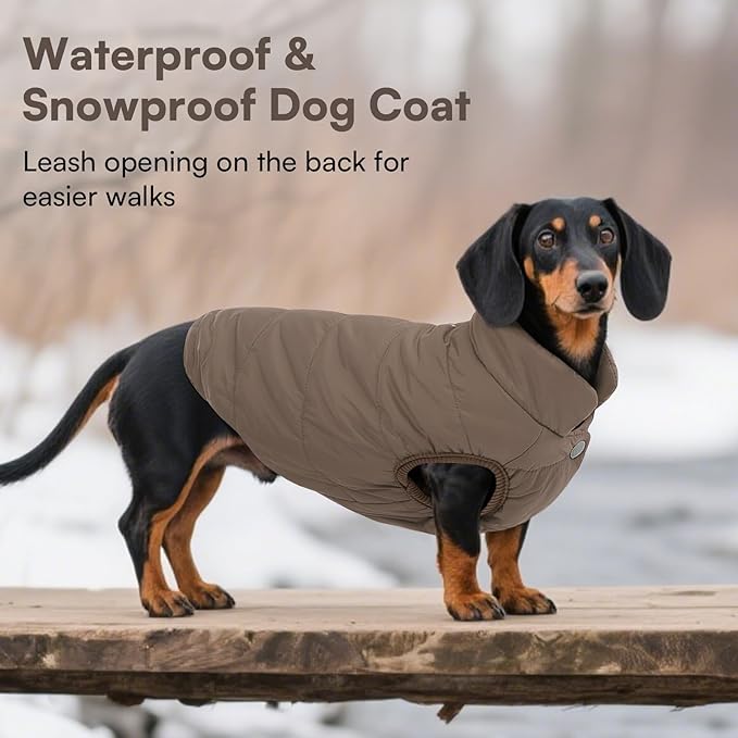 ASENKU Dog Winter Coat - Waterproof Windproof Dog Jacket, Warm Snowproof Doggie Puffer Vest for Cold Weather, Lightweight Snow Coats for Small Medium Large Dogs (S, Coffee)