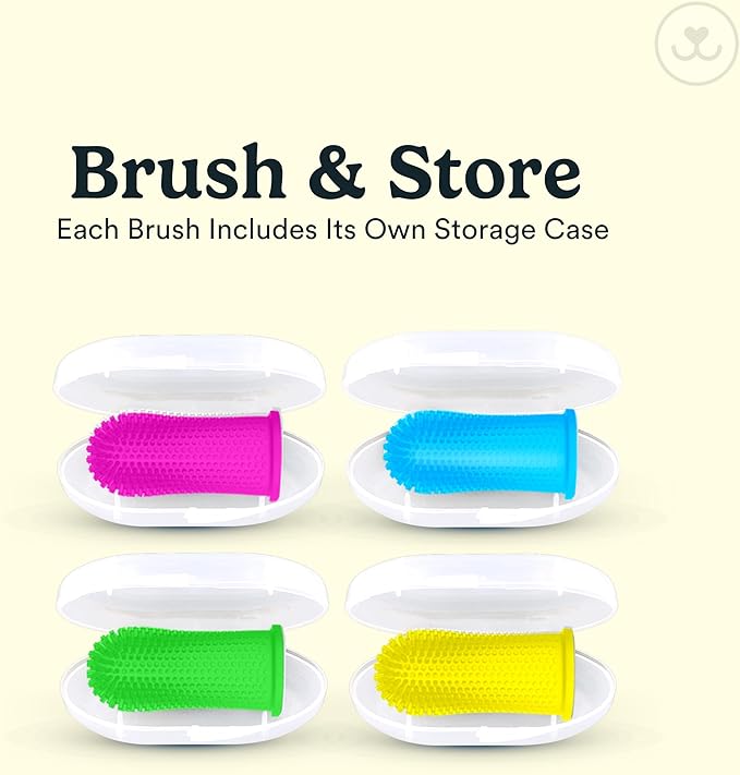 Jasper Dog Toothbrush, 360 Degree Pet Tooth Brushing Kit, Cat Toothbrush, Canine Dental Care & Teeth Cleaning Kit, Pet Finger Tooth Brush, Use with Dog Toothpaste, 4-Pack Neon