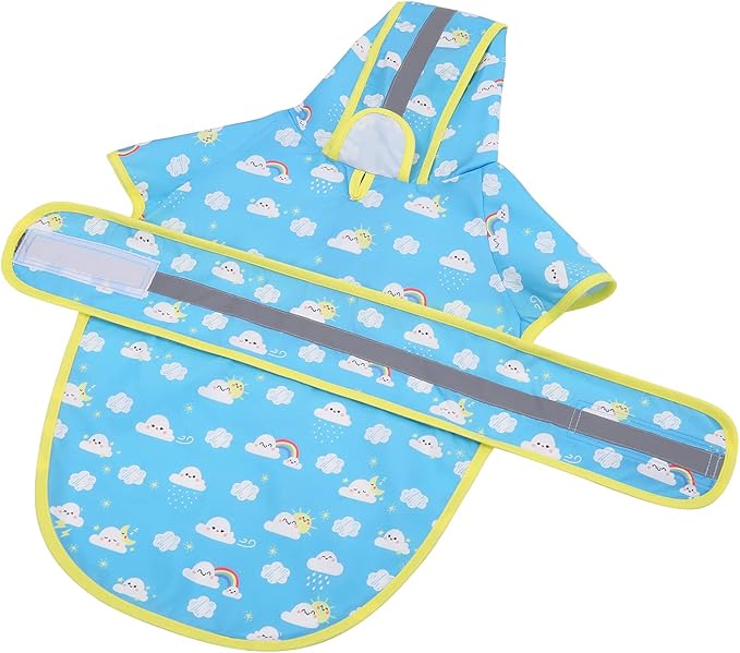 HDE Dog Raincoat Jacket Reflective Adjustable Hooded Pet Poncho Rain Coat with Leash Hole for Small to X-Large Dogs Cartoon Storm - M