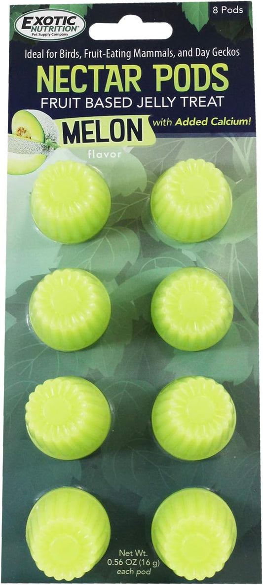 Nectar Pods (Melon) - Calcium-Fortified Jelly Fruit Treat - Sugar Gliders, Marmosets, Squirrels, Parrots, Cockatiels, Parakeets, Lovebirds, Conures, Hamsters, Day Geckos, Kinkajous & Other Small Pets