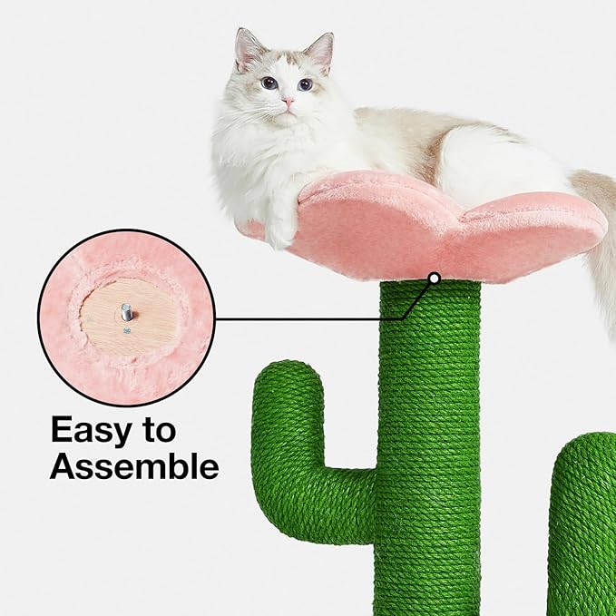 VETRESKA 41.3" Cat Scratching Post with Bed, Tall Cat Scratch Post for Indoor Cats, 2-in-1 Cat Tree Tower, Extra Large Sisal Cat Scratcher Durable Cat Scratch Tree Tower with Soft Cozy Fluffy Perch