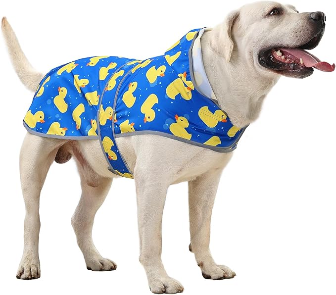 Dog Rain Coat for Large Dogs Waterproof Hooded Rain Jacket with Reflective Strips Leash Hole & Poncho Adjustable Fit (ShinyDuck,XXL)