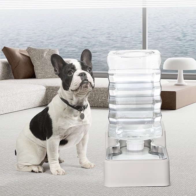 RIZZARI Stainless Steel Pet Water Feeder: 8L Automatic Leak-Proof Gravity Dispenser for Cats Dogs Indoor Outdoor Use（Beige Without Filter,8L）