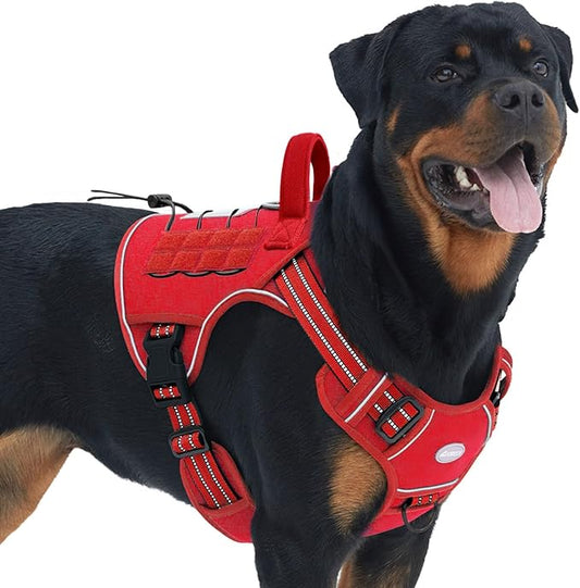 AUROTH Tactical Dog Harness for Large Dogs No Pull Adjustable Pet Harness Reflective K9 Working Training Easy Control Pet Vest Military Service Dog Harnesses Red L