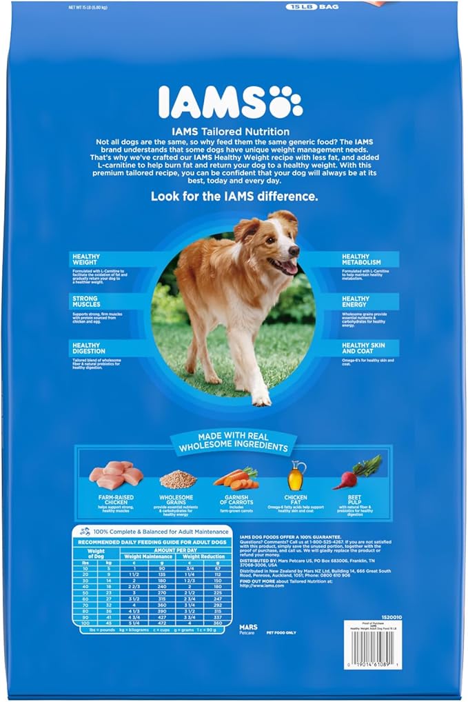 IAMS Proactive Health Healthy Weight Control Adult Dry Dog Food with Real Chicken, 15 lb. Bag