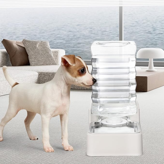 RIZZARI Stainless Steel Pet Water Feeder: 7L Automatic Leak-Proof Gravity Dispenser for Cats Dogs Indoor Outdoor Use（Beige with Filter,7L）