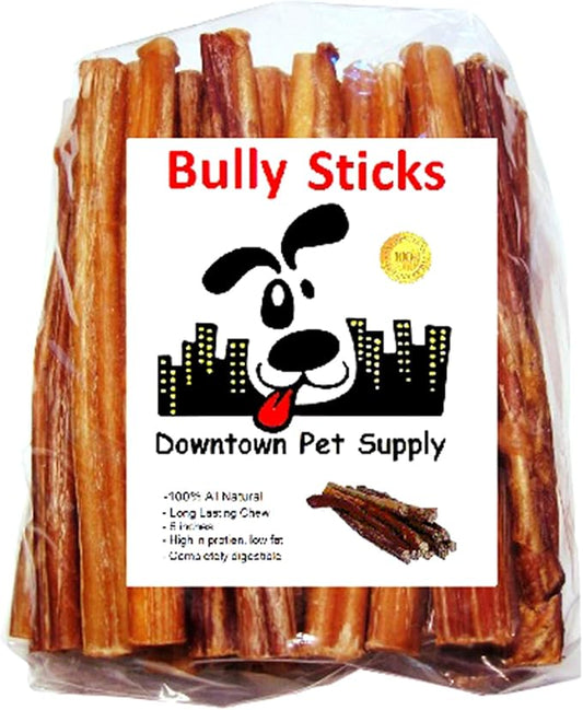 Downtown Pet Supply 6-inch Bully Sticks for Dogs, Pack of 18 - Single Ingredient, Nutrient-Rich and Odor Free Bully Sticks for Dogs - Rawhide Free Dog Chews Long Lasting and Non-Splintering