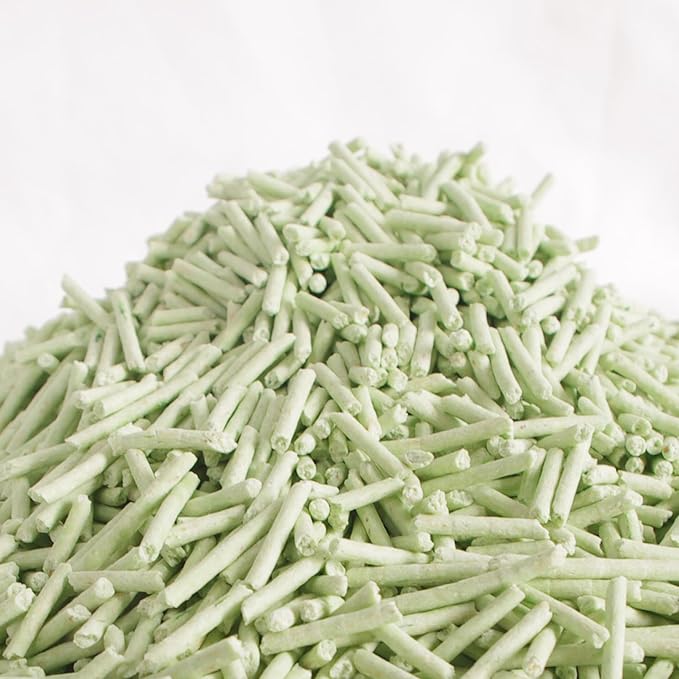 Tofu Cat Litter Green Tea 5.5 Lbs, Flushable Clumping Fast Drying, Ultra Absorbent, Low Tracking Cat Litter 2mm Pellets.