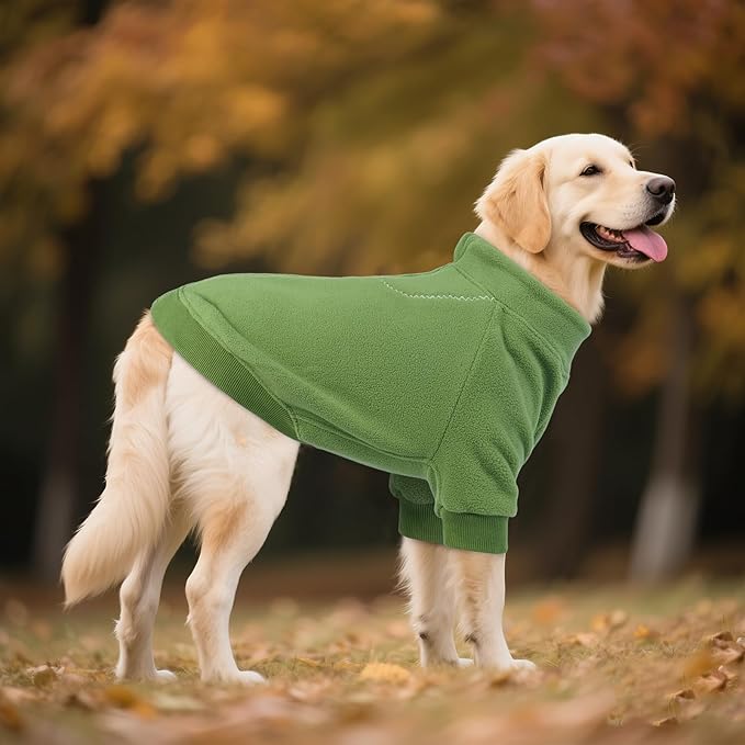 BRKURLEG Dog Sweater Warm Soft Fleece Dogs Sweaters, Turtleneck Sweatshirt for Small Medium Large Dogs, Dog Winter Coat, Christmas Pet Jacket with Zipper Cold Weather Coat (Green, S)