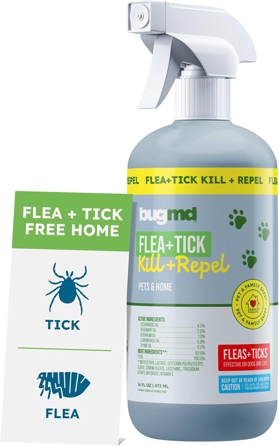 BugMD Natural Flea and Tick Spray for Dogs, Cats & Home | Plant-Based Flea Treatment & Tick Prevention with Essential Oils