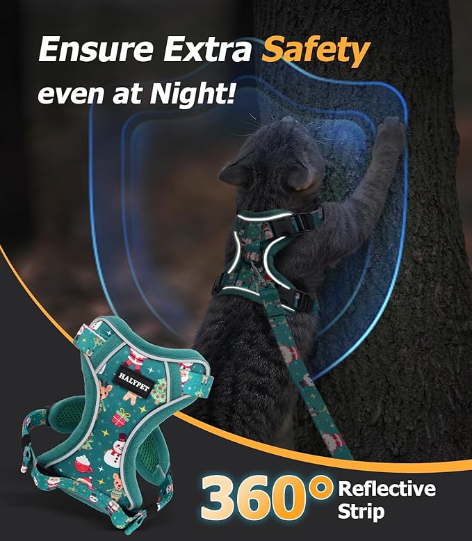 Halypet Cat Harness and Leash Set [MAX Safety 4th-Gen Upgrade] Escape Proof Adjustable Cat Leash Comfortable Soft Vest Easy to Wear Kitten Harness with Reflective Strip for Cats Walking, M Mint Green