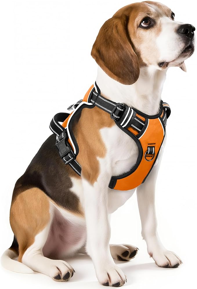 HEELE Dog Harness, No Pull Adjustable Padded Reflective Harness for Small Medium Large Dogs with Handle for Walking Training, Orange, M