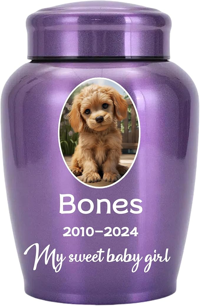 Personalized Cremation Urns for Pet Ashes, Custom Pet Name and Photo for Memorials Urns, 8.6 Inches Large Pet Urns for Dogs and Cats Ashes (Oval)