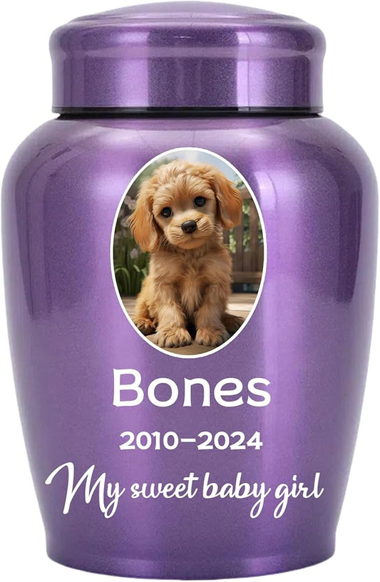 Personalized Cremation Urns for Pet Ashes, Custom Pet Name and Photo for Memorials Urns, 8.6 Inches Large Pet Urns for Dogs and Cats Ashes (Oval)
