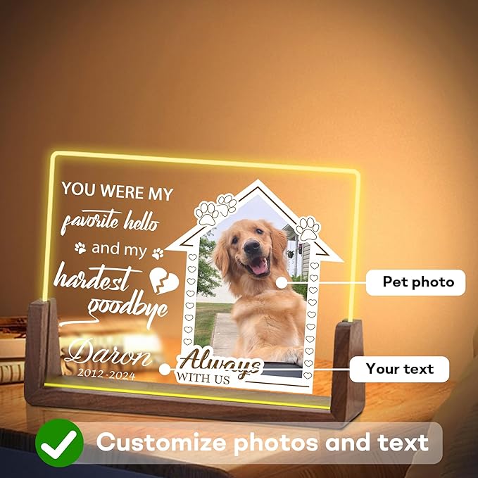 Customized Pet Memorial Gifts for Dogs, Personalized Pet Memorial Acrylic Plaque with Photo, Dog Memorial Gifts for Loss of Dog, Pet Loss Sympathy Gift, Christmas Birthday Gifts for Pet Lovers