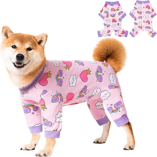 Dog Recovery Suit for Small Medium Large Dogs, Pet Onesie After Surgery Comfort Dog Bodysuit Anti Licking (X-Large, Pink Heart)