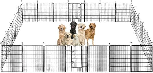 BestPet | Dog Playpen | 40 Inch, 24 Panels | Heavy Duty Metal Pet Exercise Pen | Indoor Outdoor Fence Panels | Rust-Resistant, Removable, Tool-Free Setup | Anti-Skid, Expandable Design