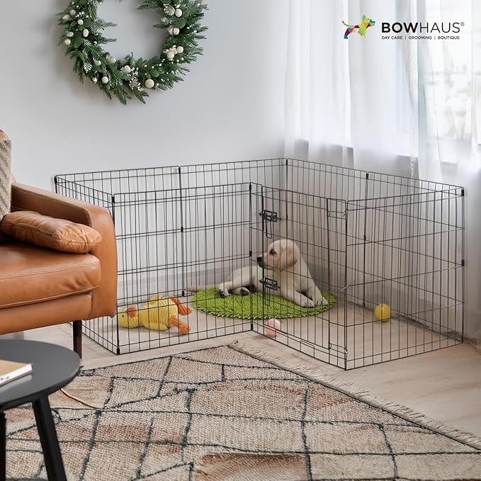 Foldable Outdoor/Indoor Pet Playpen with Gate, Available in 30 Inch Height Metal Portable Kennel, Heavy-Duty Exercise Fence Cage 8 Panels for Medium Dog, Animals